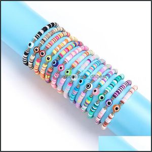 Pulseras con dijes Mticolor Conjunto de pulsera de mal de ojo Joyería de playa de verano Pulseras elásticas de disco de arcilla de polímero suave para mujeres Dr Dhseller2010 Dhphr