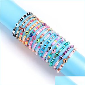 Charm Bracelets Mticolor Evil Eye Bracelet Set Summer Beach Jewelry Soft Polymer Clay Disc Pulseras elásticas para mujeres Drop Delivery Dhc0F