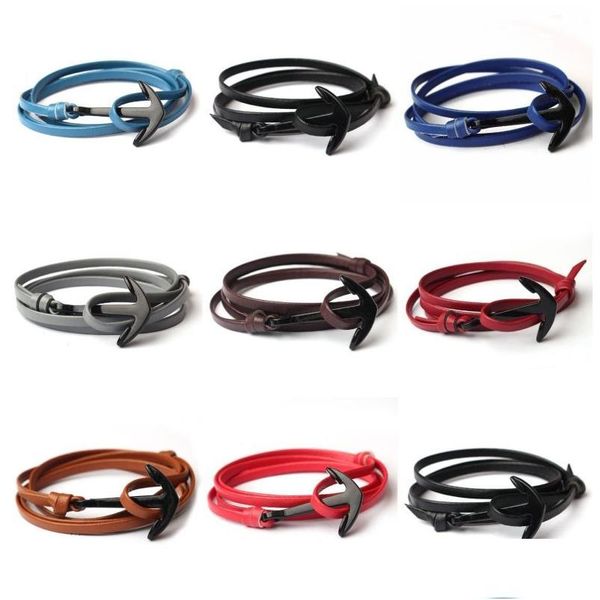 Bracelets De Charme Mticolor Bracelet En Cuir À La Main Véritable Manchette Wrap Bracelets Réglable Ancre De Navire Bijoux Drop Delivery 2021 Dhnxg