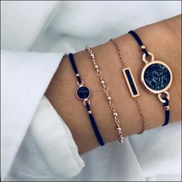 Bedelarmbanden mtilayer 4pcs/set zwarte turquoises patroon armband ontwerp bohemian dames ketting touw stack bracelet vipjewe vipjewel dhoto dhoto