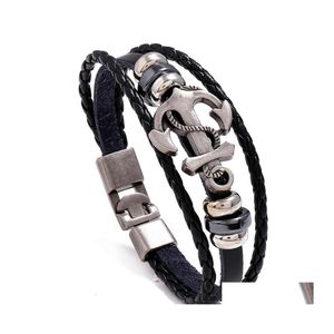 Bracelets de charme Mtilayer Hommes Casual Mode Cuir tressé pour femmes Bracelet de perles de bois Punk Rock Bijoux Drop Livraison Ot2Kj