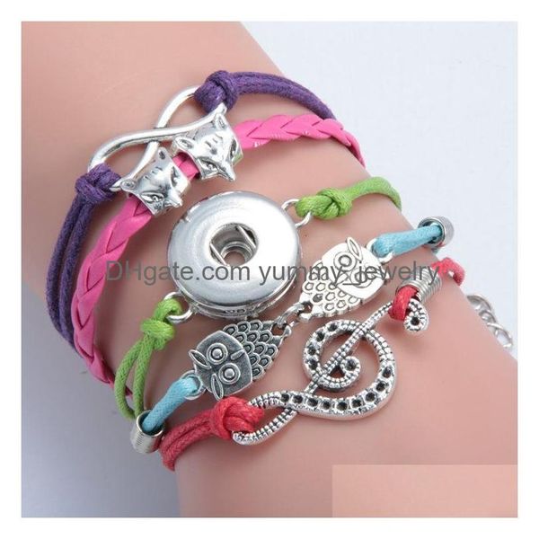 Bracelets de charme Mtilayer Noosa Snap Bijoux Morceaux Bracelet Infinity Cuir Pour Femmes Filles Mode Wrap Owl Drop Livraison Bijoux B Dht6E