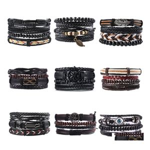 Bedelarmbanden mtilayer retro leer voor mannen kralen 4 pc's armband set handgemaakt anker infinity wrap sieraden druppel levering otgrg