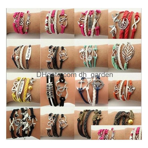 Pulseras con dijes Mtilayer Wrap Pulsera Inspirado Árbol de la vida Amor Corazón Creer Infinito para mujeres Niños Joyería de moda Entrega de gota Dh7Am