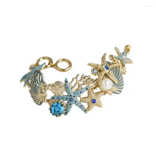 Bracelets de charme Bracelet en alliage multicolore avec strass océan étoile de mer coquillages de corail ancre et diamants étincelants pour les femmes de la mode