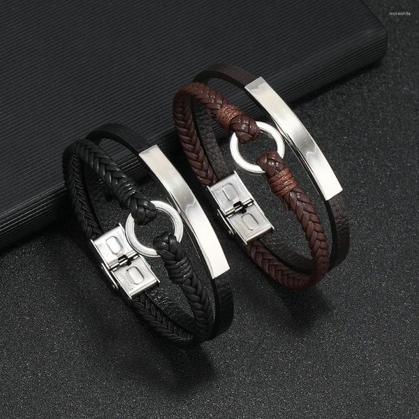 Bracelets de charme multicouche simple bracelet de corde en cuir pour hommes tissés à la main accessoires en acier titane