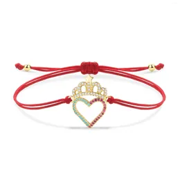 Bracelets de charme multicolore CZ cristal belle couronne amour pêche coeur bracelet femmes cubique zircone pierres rouge chaîne bijoux faits à la main cadeau