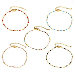Bracelets de charme Bracelet de perles d'émail multicolore 304 Chaîne de lèvres en acier inoxydable Chaînes en métal de couleur or pour femmes Bijoux 17cm de long 1PC