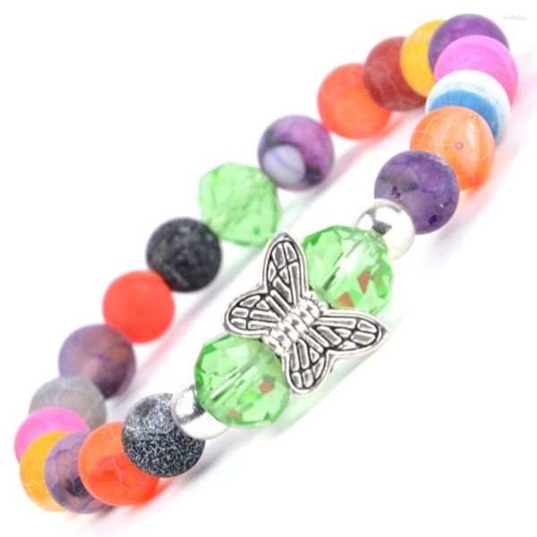 Pulseras de encanto Multicolor Frost Agates Pulsera con cuentas Mariposa Animal Brazaletes para mujeres Joyería de yoga hecha a mano al por mayor