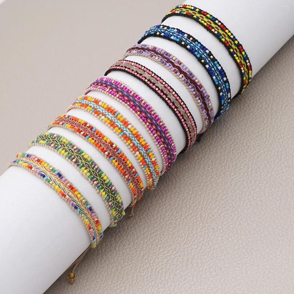 Pulseras con dijes Multicolor Miyuki con cuentas de arroz cuentas pequeñas tejido DIY joyería hecha a mano Retro patrón étnico al por mayor