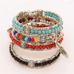 Charm Armbanden MultiColor Trendy Vintage Tibetaanse Veer Kleurrijke Kralen Charms Armband Gypsy Boheemse Stijl Bangle Sieraden Voor Vrouwen Gift