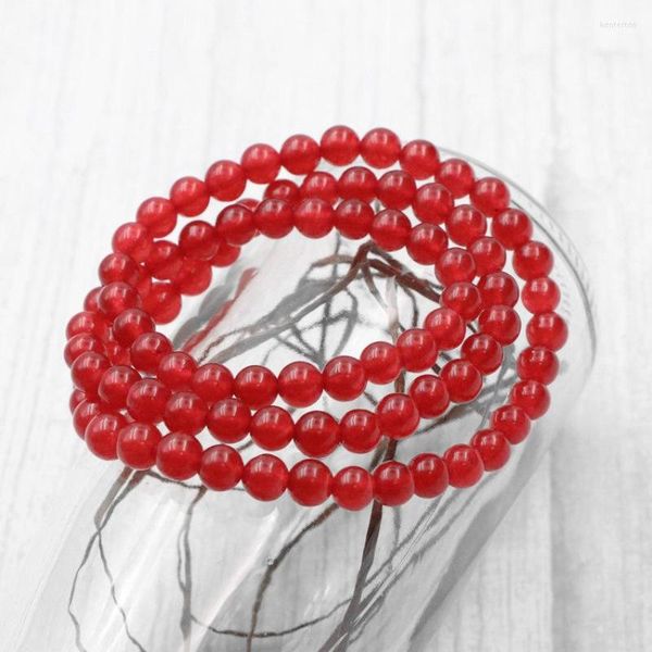 Bracelets porte-bonheur multicouche 6mm perles rondes brin Bracelet pierre naturelle jades cristal rouge élastique corde bracelet cadeau bijoux 21 