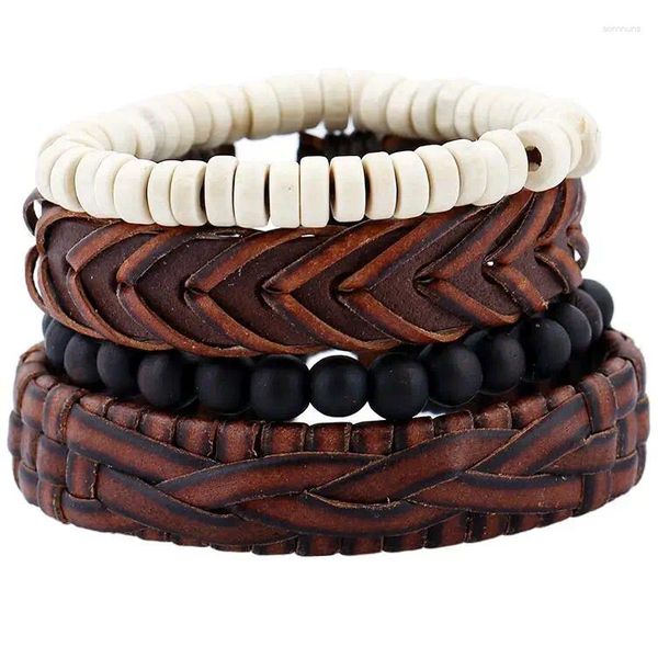 Pulseras con dijes Moda multicapa Vintage Rock Conjunto de cuero trenzado Tejido con cuentas Encantos Cordones de cera Pulseras Brazaletes Joyería hecha a mano