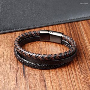 Bracelets porte-bonheur Bracelet en cuir multicouche corde tressée Punk hommes véritable bracelets Pulsera Hombre homme cadeau bijoux