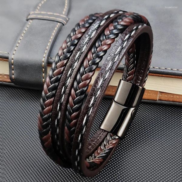 Bracelets de charme Multicouche Cuir Classique Hommes En Acier Inoxydable Mix Et Match Couleur Couture Bracelet Pour Fête D'anniversaire Cadeau Chanceux