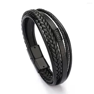 Bracelets de charme multicouche en cuir cadeau marron noir fermoir magnétique bracelet en corde tressée hommes