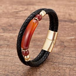 Charm Armbanden Multilayer Touw Natuursteen Rvs Magnetische Sluiting Bangle Mannelijke Sieraden Mode Echt Lederen Armband Mannen