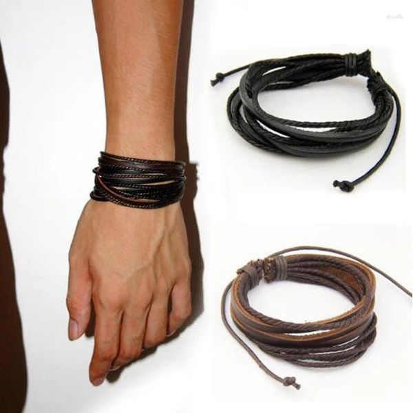 Bracelets de charme Multicouche Wrap Cuir Hommes Femmes Corde Tressée À Lacets Dragonne Bracelet Réglable Amitié Couple Cadeau Bijoux Meilleure qualité