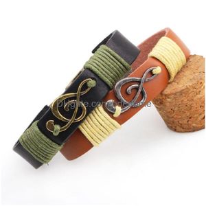 Bedelarmbanden Muzieknoot Armband Vintage Handgemaakte Gevlochten Lederen Bangle Manchet Voor Mannen Vrouwen Hip Hop Sieraden Will En Sandy Drop D Dhcyh