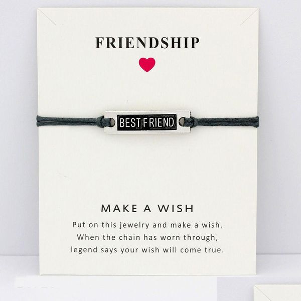 Charm Bracelets My Best Friend Hope Faith Love Card Grey Brown Blue Wax Cords Mujeres Hombres Chica Joyería Regalo de Navidad Drop Delivery Dhvff