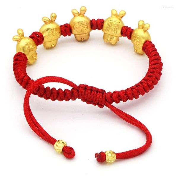 Bracelets porte-bonheur N58F Bracelet corde rouge chanceux anniversaire pendentif plaqué or noué à la main réglable pour hommes et femmes