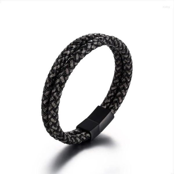 Bracelets à breloques NANDESI Bijoux Bracelet en cuir fait à la main pour hommes avec fermoir magnétique en acier inoxydable Corde Wrap Woven Surfer Manchette Boucle