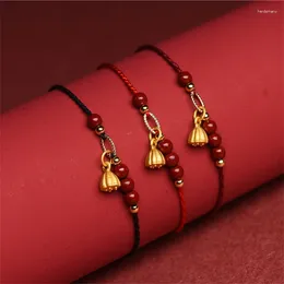 Charm Armbanden Natuurlijke 4mm Cinnaber Kralen Lotus Bloem Armbanden Voor Vrouwen Rood Touw Geluk Armband Enkelbandje Maat Verstelbaar drop Ship