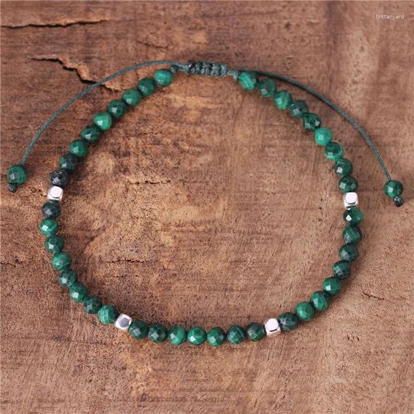 Pulseras con dijes Cuentas de malaquita natural de 4 mm Pulsera delicada Cordón de piedras preciosas Trenzado Tibetano Amistad ajustable Joyería de mujer Dropship