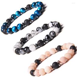 Bracelets porte-bonheur naturel 8mm pierre volcanique de lave noire extensible perlé pour hommes femmes Couples guérison Yoga bijoux accessoires cadeau
