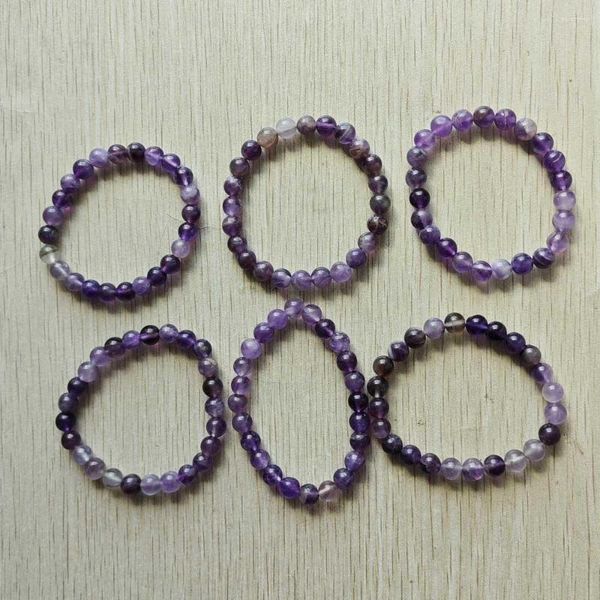 Pulseras con dijes Piedra de amatista natural Cuentas de 8 mm Reiki Curación Brazaletes hechos a mano Joyería de regalo al por mayor 6 piezas