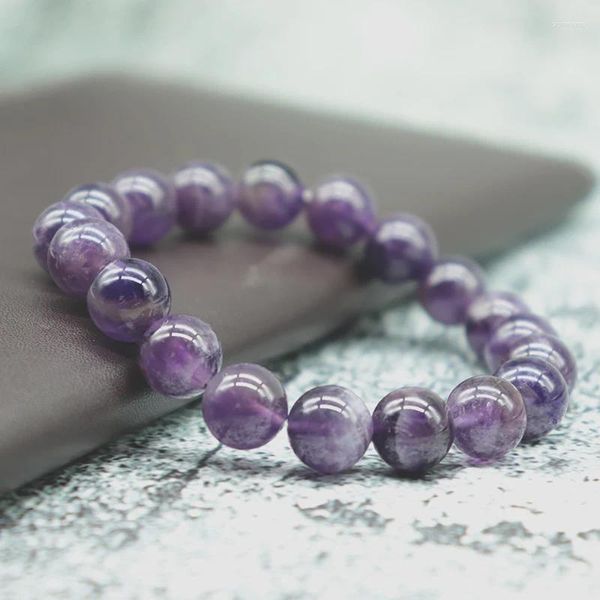 Bracelets de charme Amethystes Natural Bracelet Femmes Hommes 4/6/8/10 / 12 mm Purple en pierre de pierre Braslet Braslet Couple Brazalete Gifts For Lover Joias