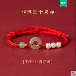 Bedelarmbanden Natuurlijk Een Jade Vredesgesp Armband Parel Handgeweven Paar Touw Cadeau Sieraden Voor Mannelijke Vriendin Qixi