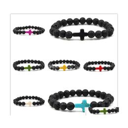 Bracelets de charme bracelet de lave noire naturelle bracelet turquoise croix vaolcano aromathérapie huile essentielle diffuseur pour femmes yoga drop dhv0u