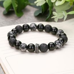 Bracelets de charme Naturel Noir Onyx Volcanique Roche Flocon De Neige Hématite Pierre Perles Bracelet Homme Yoga Accessoires Bijoux Pour Femmes Pulsera