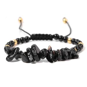 Bracelets de charme Naturel Black Tourmaline Chips Perles Bracelet Guérison Quartz Gem Pierre Perlée Réglable Femmes Hommes Chakra Bijoux 231027