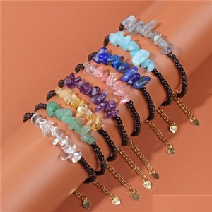 Charm armbanden natuurlijke chip steen grind armband handgemaakte verstelbare rozenkwarts amethist helende kristallen rijst kralen drop leveren Dhrdv