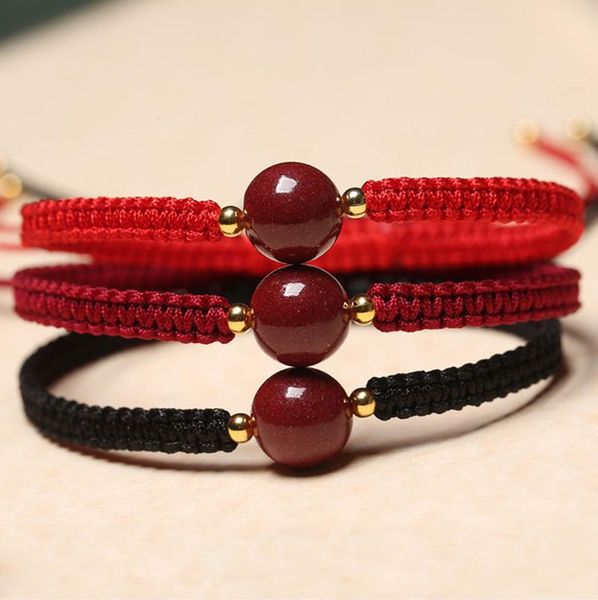 Pulseras de dijes Pulsera roja de cinabrio natural Grano de la suerte Cuerda de la amistad Pareja Trenzada Hombres Mujeres Brazaletes de amuleto GiftCharm