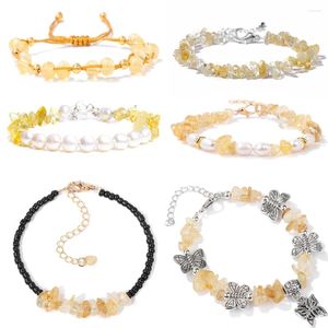 Bracelets de charme Citrines naturelles pierre chaîne bracelet jaune cristal perle puce gravier réglable bijoux cadeau pour les femmes