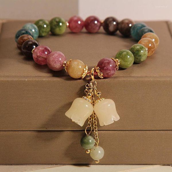 Bracelets de charme Couleur naturelle Tourmaline Jade Bracelet Femme Ins Niche Lumière Luxe Vintage Pendentif Exquis pour Fille Firends