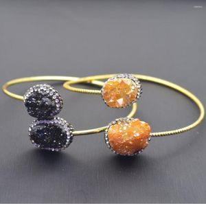 Bracelets de charme Plaqué cristal naturel Bracelet en or Bracelets ouverts pour femmes Zircon exagéré unique double extrémité forme ovale bijoux