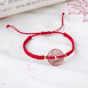 Bracelets porte-bonheur cristal naturel corde rouge tressé boucle de paix minéral brut fraise Quartz Bracelet pour femmes bijoux de guérison