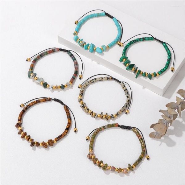 Pulseras de encanto Cristal natural unakites rondelle beads irregualr chip de piedra estiramiento para mujeres regalos de joyería de niñas