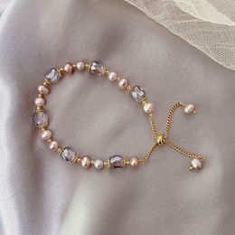 Bracelets porte-bonheur perle d'eau douce naturelle bracelets porte-bonheur pour femmes Pulseras réglables à la main bijoux de luxe fins 230803