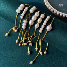 Pulseras de encanto Pulsera de amistad de perlas de agua dulce natural para mujeres Barroco Seis puntas Estrella Sol Cadena de cuerda amarilla Boho