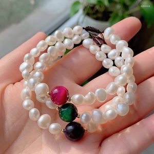 Bracelets porte-bonheur perle d'eau douce naturelle colorée rose bleu oeil de tigre pierre Reiki guérison vraies perles brin perlé