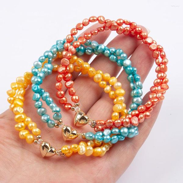 Bracelets de charme Bracelets de perles d'eau douce naturelles pour les femmes avec fermeture magique de coeur perles colorées faites à la main cadeau de filles