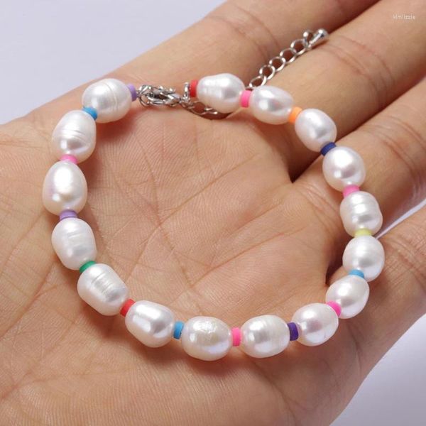 Bracelets de charme Perles d'eau douce naturelles avec argile colorée Silicone Spacer Bracelet de perles réglable pour femme cadeau 2023 bijoux