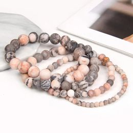 Bracelets de charme Naturel Givré Rose Zèbre Pierre Minérale À La Main Mat Perle Bracelet Femmes Hommes Yoga Méditation Bijoux Cadeau 1pc 231027