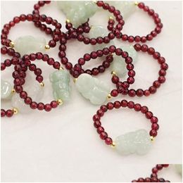 Bracelets de charme anneau de grenat naturel à la main Le rôle de jade mythique animal sauvage Lucky Act du rythme deing est goûté et la livraison de drop transshi dhbjz