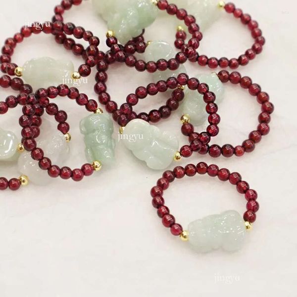 Bracelets de charme anneau de grenat naturel à la main le rôle de jade mythique animal sauvage